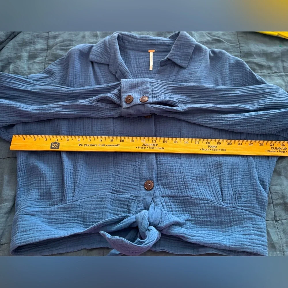 Free People Sunstreaks Cotton Gauze Tie-Front Shirt NWOT Size M Blue